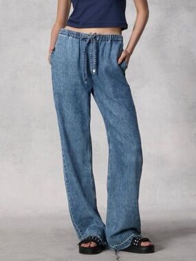 Rag & Bone Logan Wide Leg Beach Pant Denim Blue Size 28 Drawstring